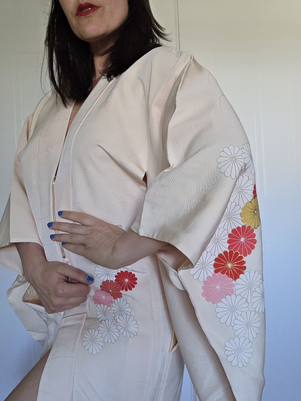 Vintage Japanese Silk Haori Jacket – Soft Blush Pink Floral